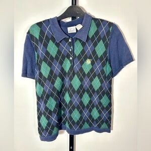 Tail Sz M Argyle Diamond Knit Green & Blue Polo Golf Shirt